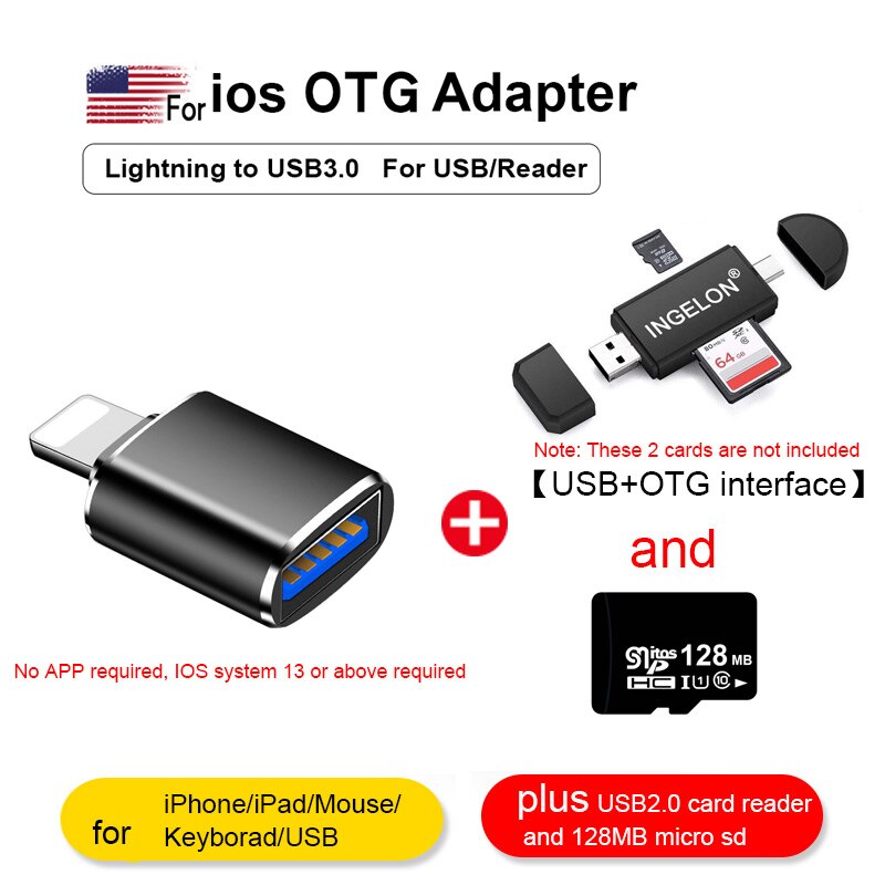 Blitz zu USB Kamera Adapter iphone SD Karte Leser mit Mikro SD Pro iPhone 7 8 6 6s Plus 11Profi/iPad/Maus/Keyborad Konverter: B-ip13-R220-128MB