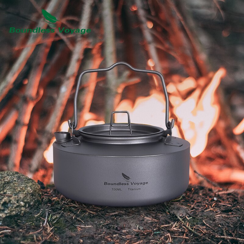 Grenzenlose Reise Titan 700ml Tee Wasserkocher mit Klapp Griff draussen Camping Ultraleicht Tragbare Teekanne Ti3100D