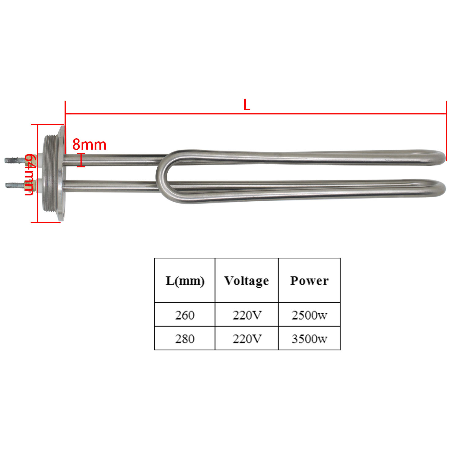 Tri Clamp OD 64mm Flanged Immersion Heater Electric Water Brewing Heating Element 220v 2.5kw/3.5kw 2"