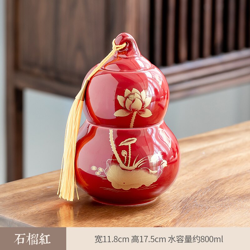 Ceramic Tea Caddy Tea Box Food Storage Sealed Jar Home Desktop Decoration Finishing Box Moisture-proof Storage Box Tea Container: B red