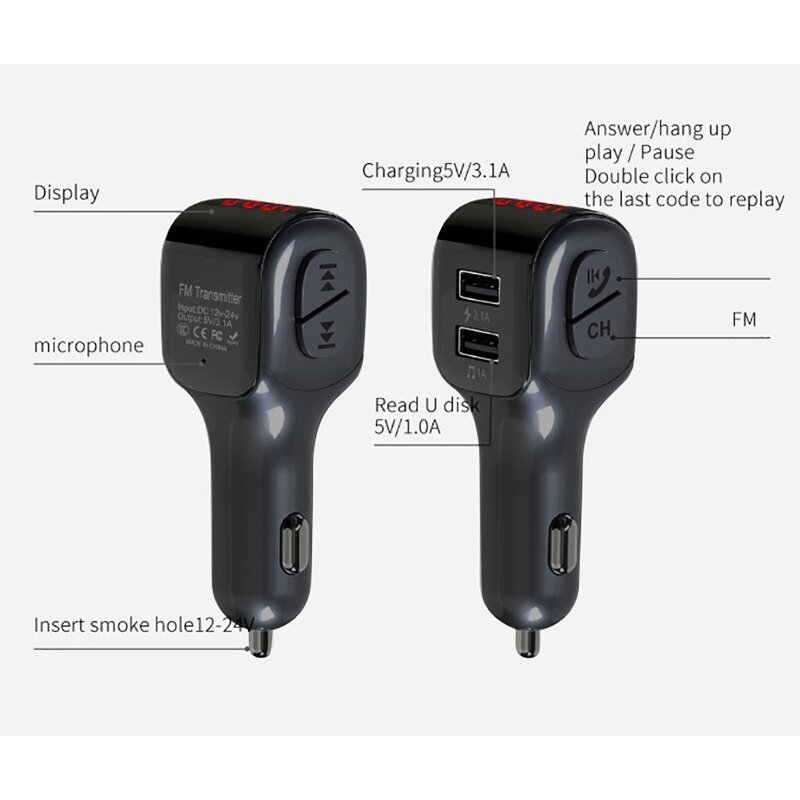 Bluetooth 5.0 mp3 Dual USB Charger Car Player FM Transmitter 3.1A smart Fast Charge FM transmitter Support TF Card Car Kit