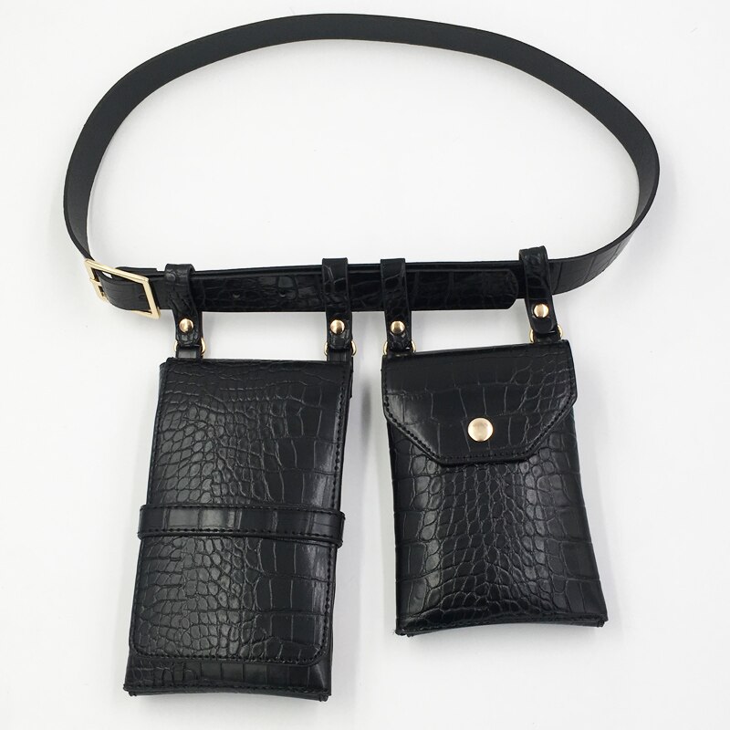 2 PCS Hip Hop Waist Bag for Women Mobile Phone Belt Bags PU Leather Funny Pack Street Crossbody Chest Bag Female Purse: Crocodile wais bag