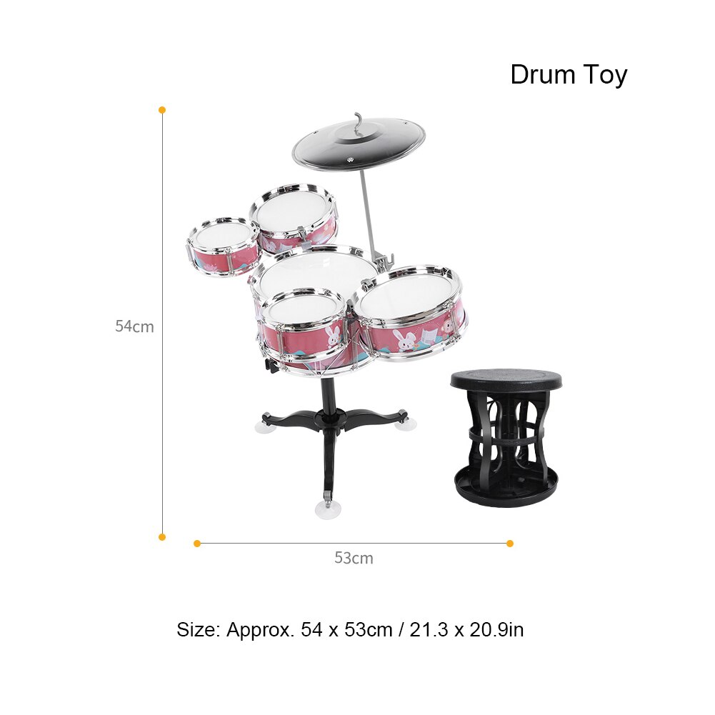 Set di batteria per bambini giocattoli per strumenti musicali Jazz giocattoli per bambini 5 tamburi + 1 sgabello per piatti piccolo Drum Stick giocattoli musicali educativi