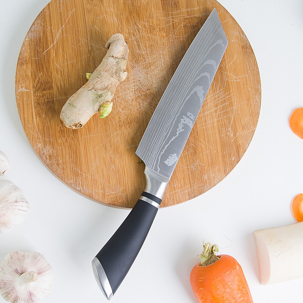Damassé 8 pouces Pro Chef couteau Nakiri acier inoxydable couteau tranchant couteau de cuisine viande couperet couteau à boeuf avec couvercle en plastique
