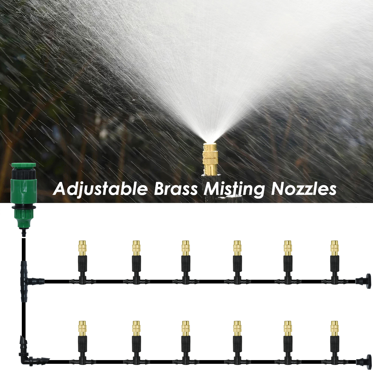 5M-30M 4/7mm Brass Tee Atomizer Nozzle Hose Garden Irrigation 1/4'' Outdoor Misting Cooling Watering System for Patio Greenhouse