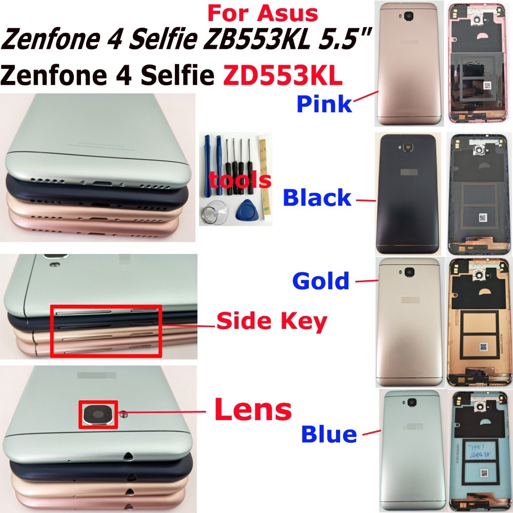 100% Orig 5.5" For Asus Zenfone 4 Selfie ZB553KL / ZD553KL X00LD Rear Back Door Housing Battery Cover + Lens Side Key