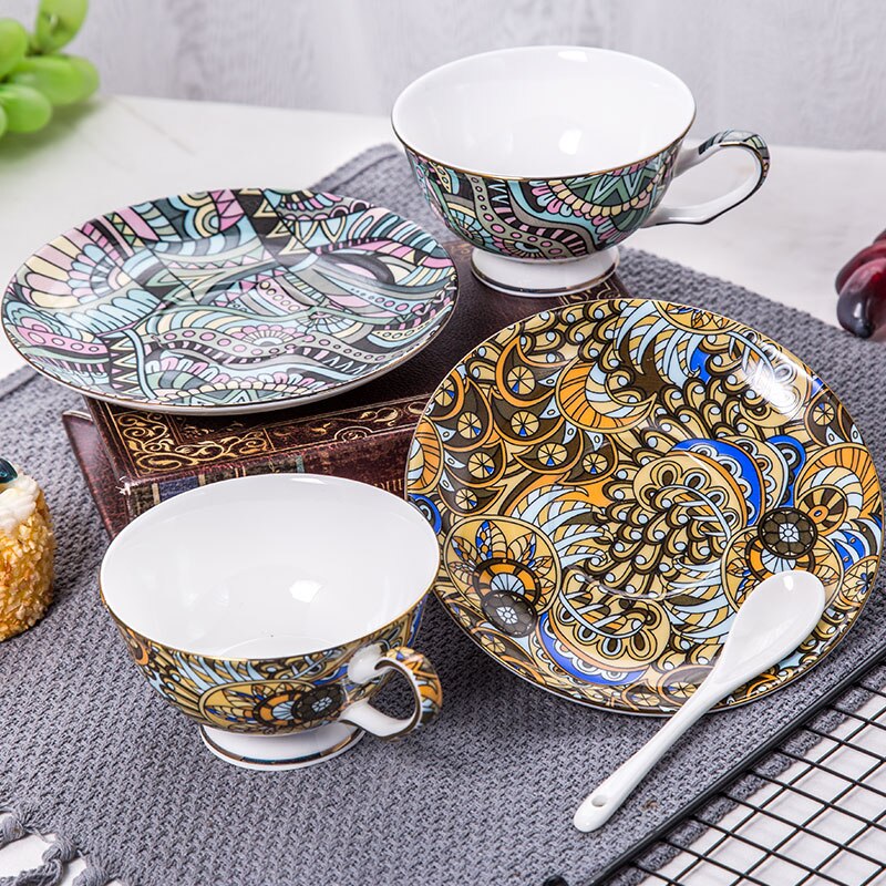 Bohemia Pattern Fine Bone China Cup and Saucer With spoon Set