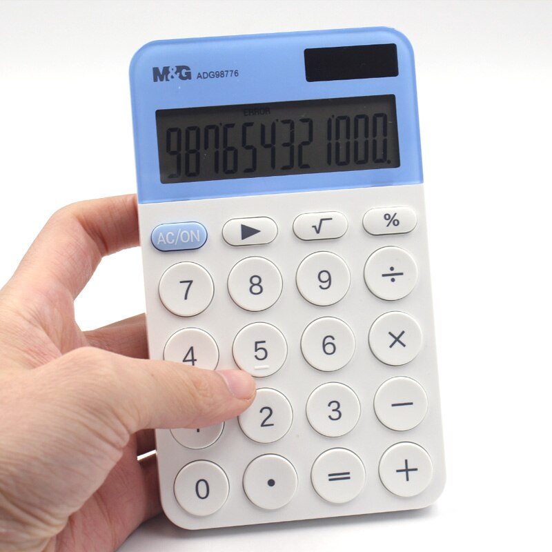 M&G Mini 12 digits Modern Tablet Dual Power Color Calculator Cute Small Solar Calculator School Student: BLUE