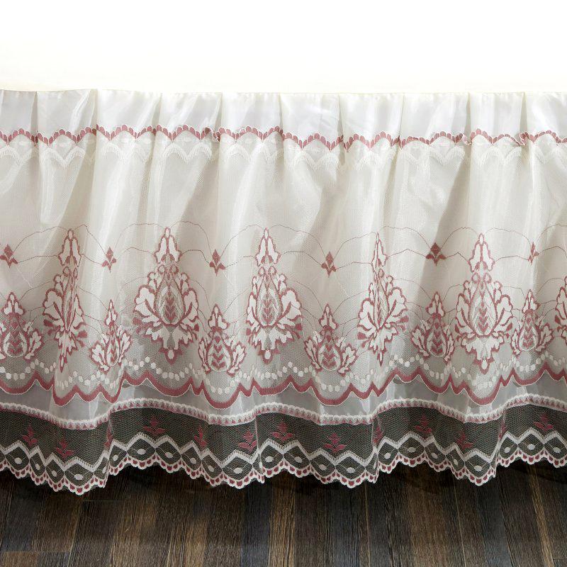 46 Romantic Bloom Pattern Solid Color Bed Skirt Non-slip Dust Ruffle Queen Size Bedspread Bed Skirt #/L