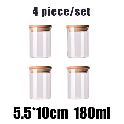 Kitchen Food Storage Transparent Glass Jars with Bamboo Cover Sealed Cans Bottles Spice Jars Candy Box Kitchen Storage Can: 4PCSZ2