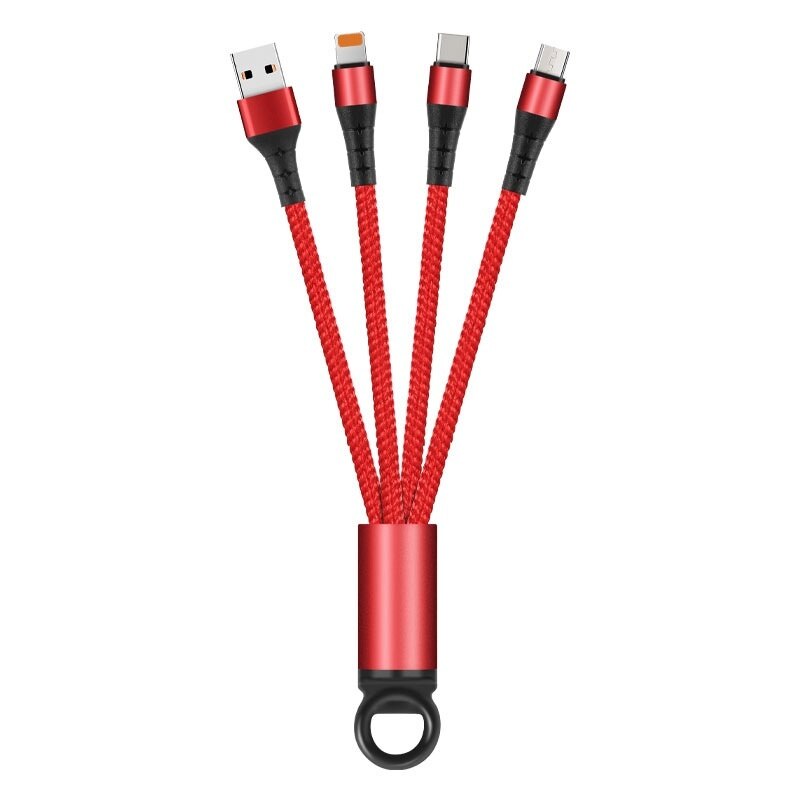 3 em 1 cabo de carregamento de corrente chave viagem portátil curto cabos para o tipo c micro usb iphone cabo de carregamento rápido para todos os smartphones: red