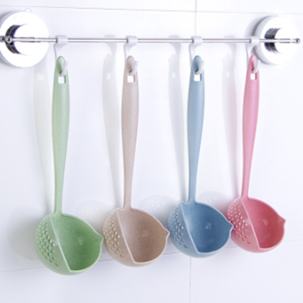 Louche à soupe 2 en 1 avec trou de filtre, louche à Long manche, cuillère en plastique, passoire à Sauce, outils de cuisine