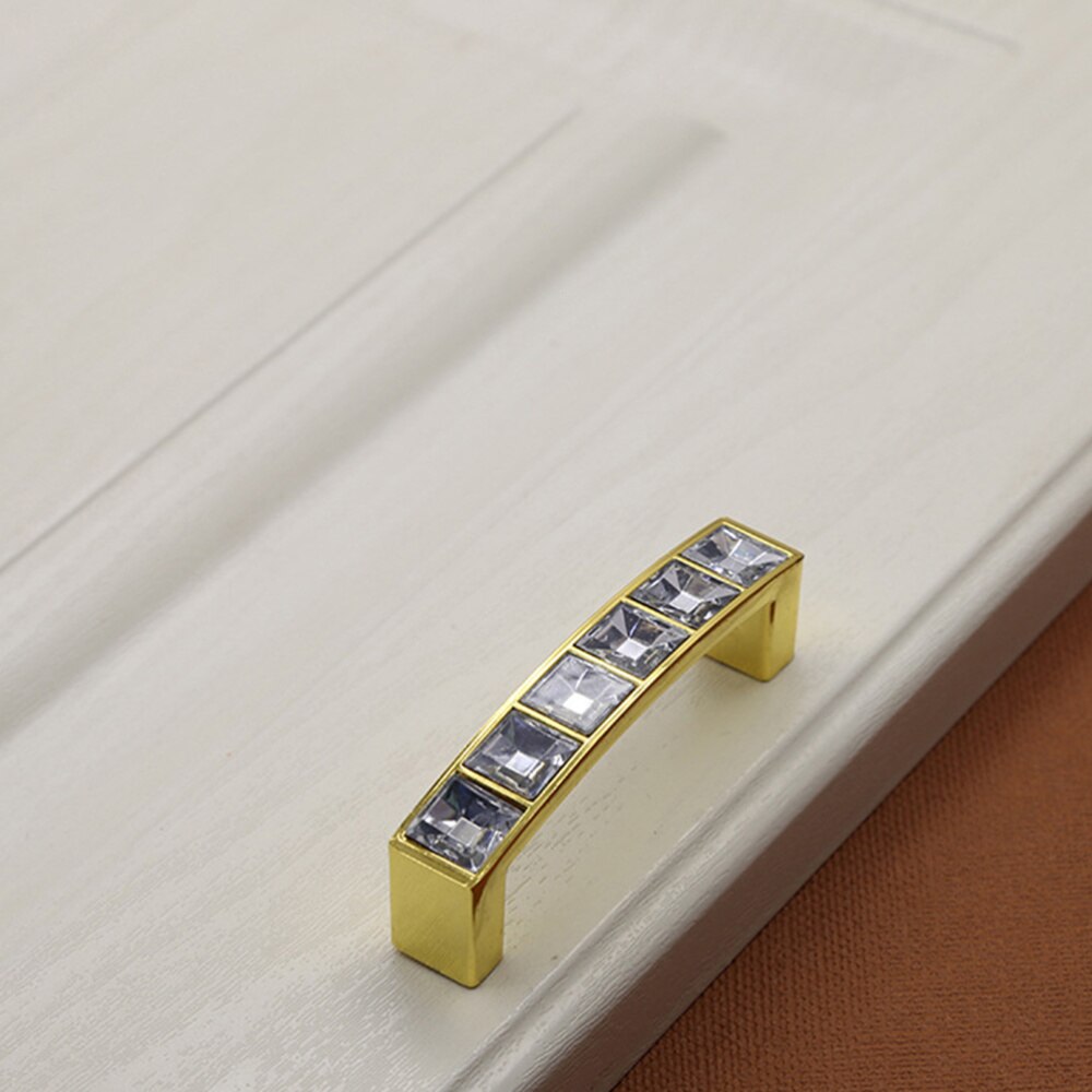 1 Bag/2pcs Durable Crystal U Shaped Door Handle Wardrobe Cabinet Drawer Knobs Handles Furniture (Bright Chrome, Each Handle: Golden small