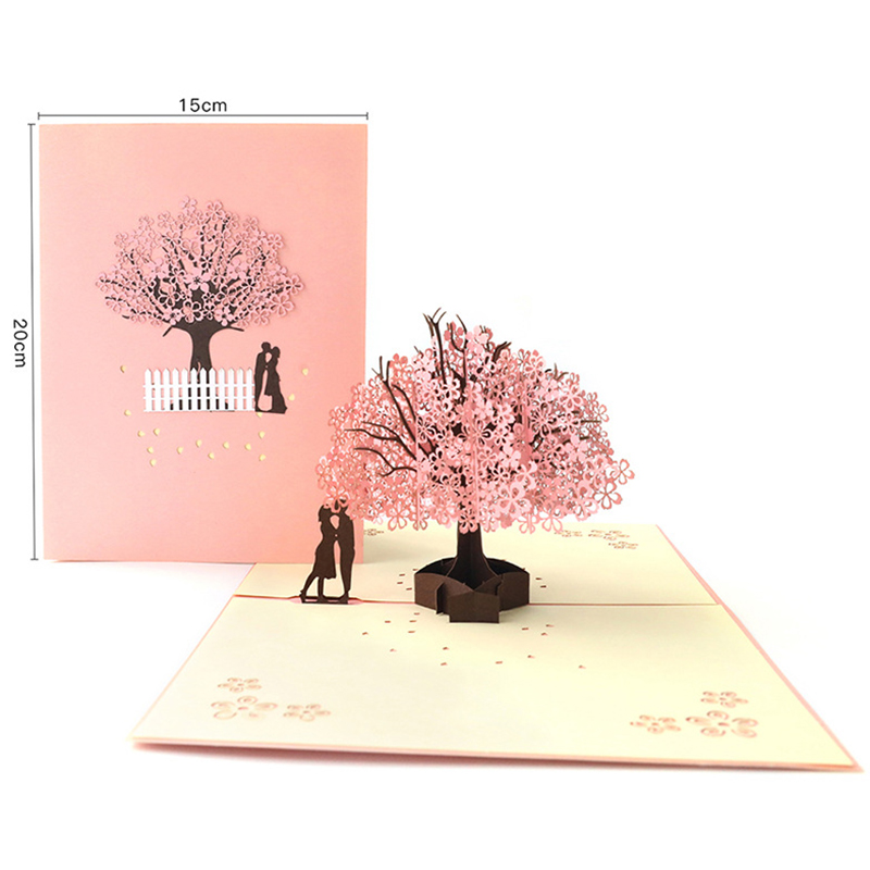 3D Pop UP Card Wedding Cherry Tree Invitations Cards Valentine&#39;s Day Anniversary Greeting Handmade Card Greeting Postcard