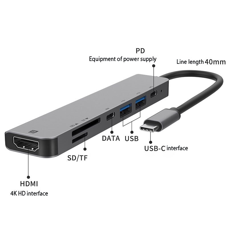 HUB USB type-c vers USB 7 en 1 pour MacBook Pro M1 4K HDMI HUB PD Charge rapide pour ordinateur portable