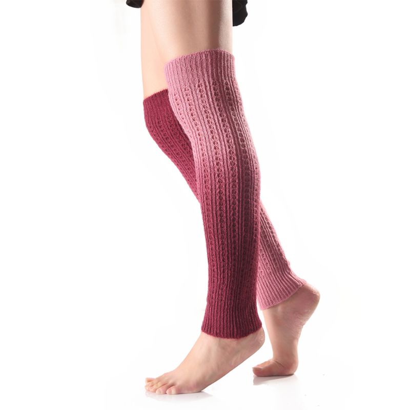 Para Mujer niñas invierno degradado Color Cable de punto largo calentadores medias sin pies al aire libre nieve esquí rodilla alta Crochet botas puños