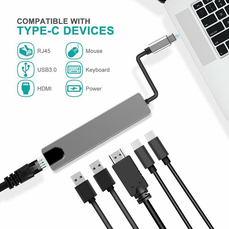 USB-C Hub Hub Adapter 6 In 1 Aluminium Type-C Naar Hdmi/87WPD RJ45 Hub 4K hd Usb 3.1 Adapter