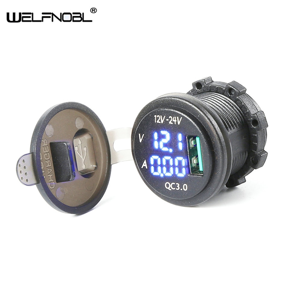Cargador Universal de coche impermeable voltímetro USB AmmeterVehicle DC12V-24V puerto de carga Dual USB enchufe de alimentación 5V para Iphone Samsung