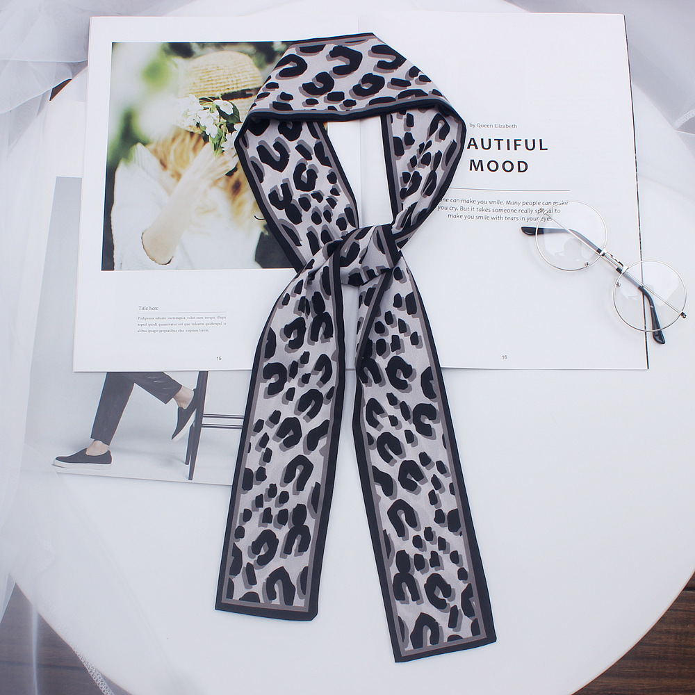 nueva bufanda con estampado de leopardo bufanda de mujer bufanda de seda flaca pequeña bolsa con asas cintas pañuelo para mujer: 7