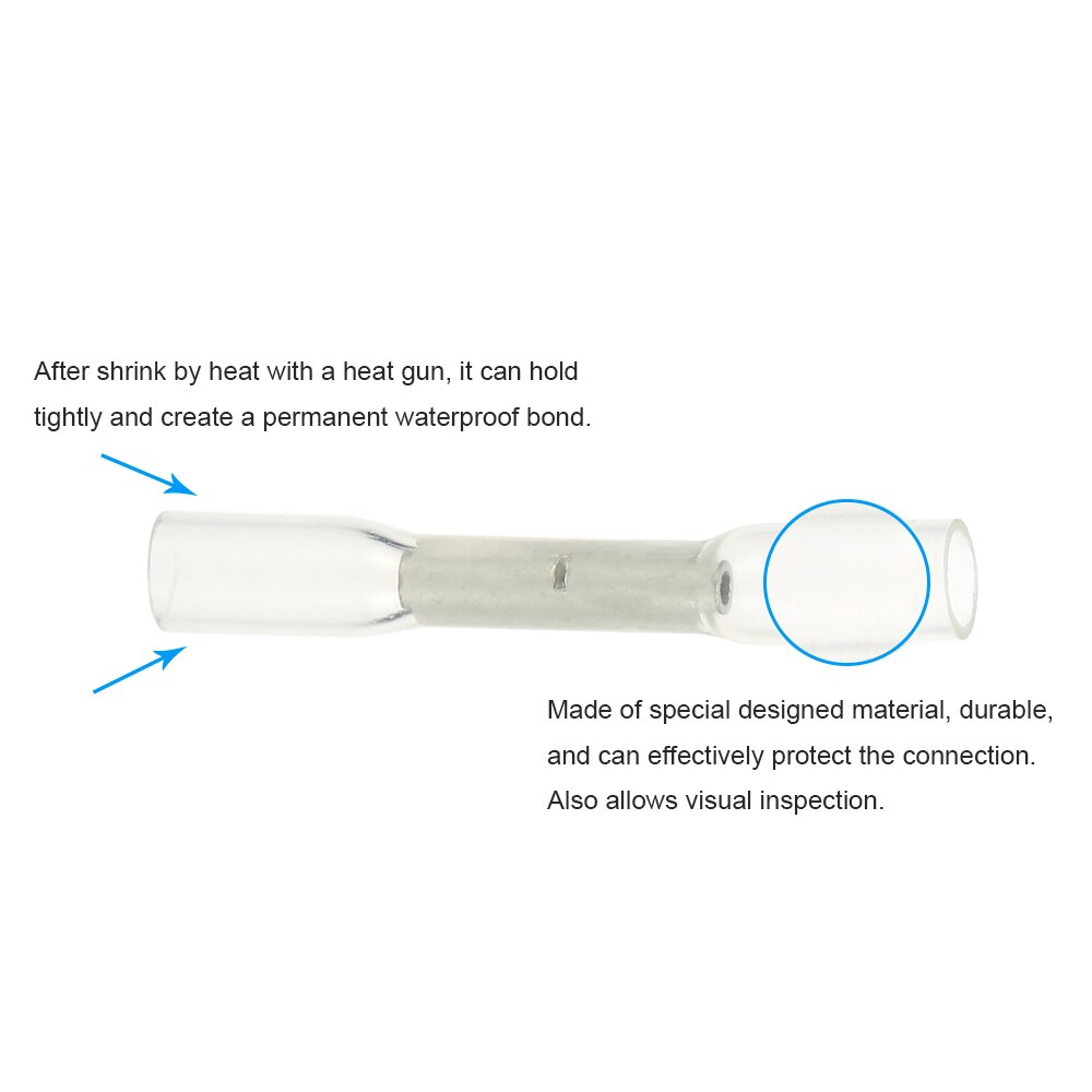 100PCS 26 - 24 AWG Insulated Heat Shrink Butting Connector Waterproof Sleeving Wire Electrical Crimp Terminal Connect Tube