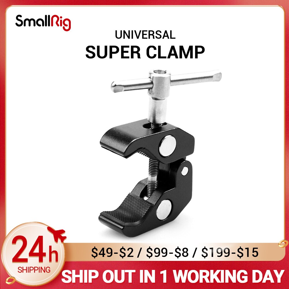 Smallrig super clamp with / 1/4 threads for cameras/lights/umbrellas/hooks/shelves/plates 3/8 glass/cross bars (735)