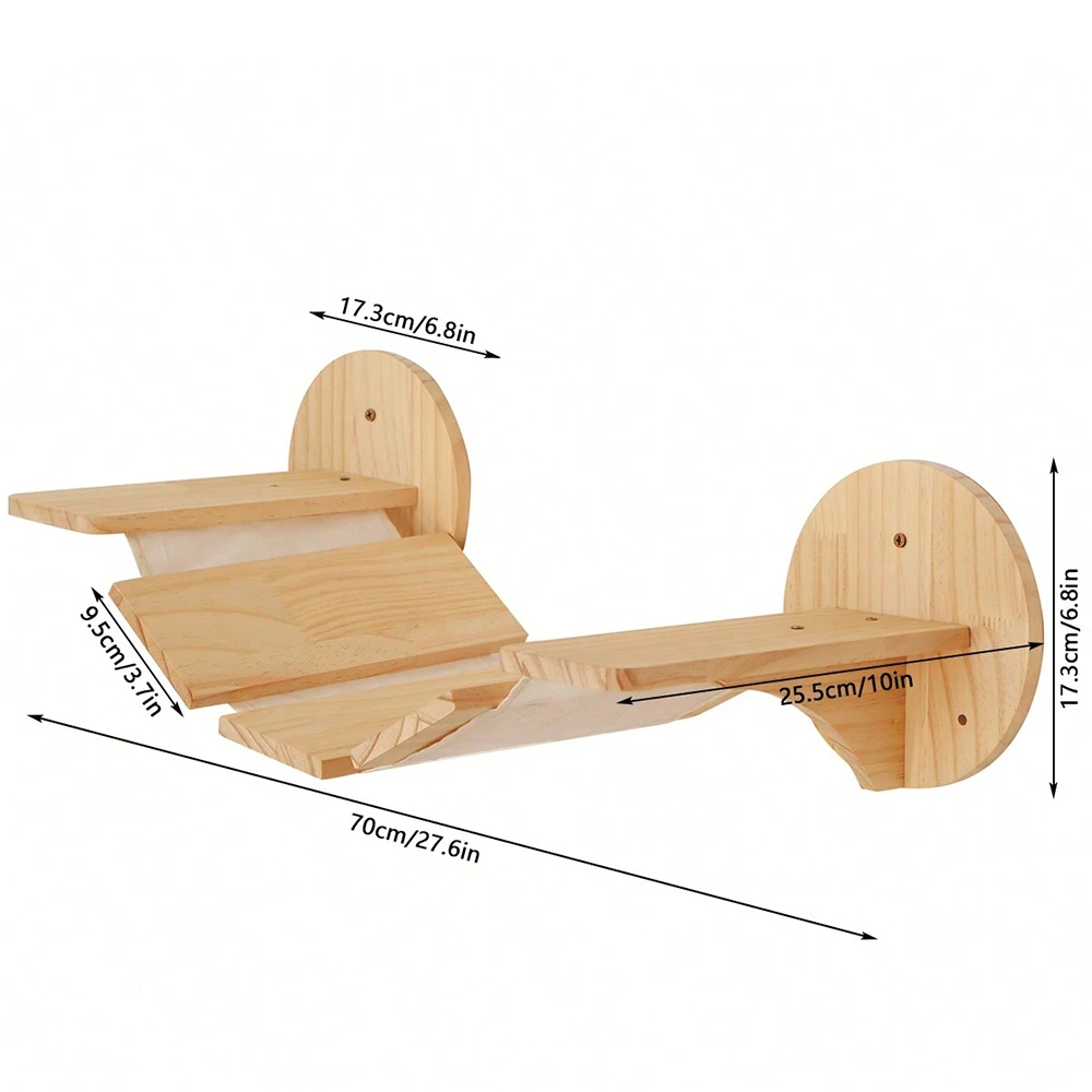 Wooden Cat Tree Tower Wall Mounted Cat Climbing Shelves Hammock Stairs House Cats Walk Playground Pet Furniture Accessories: black