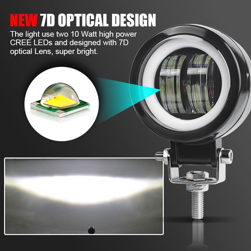 3 &quot; 7d led arbejdslys 20w kørelygter tågelygte kørelys hvid 6000k til biler motorcykel atv suv 12v 24v