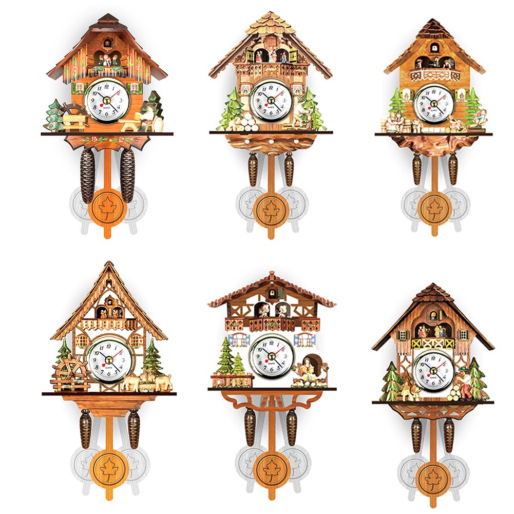 Reloj de cuco de resina 3D hecho a mano de madera antigua nórdica, colgante de pared, llamada de pájaro, campana de tiempo, cronometraje, oscilación automática para niños Roo