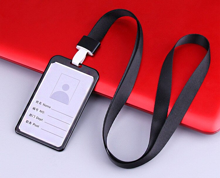 Name ID Card Cover Work Card Holders Metal Work Identity Pass Cover with Lanyard Card Case Office Accessories: Black