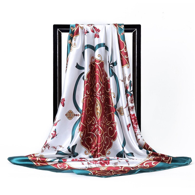 Lente Zomer Zijden Sjaal Vrouwen Fower Print Patroon 90*90 cm Grote Vierkante Sjaals Mode Hijab Hoofdband Strand sjaal Warps: 1