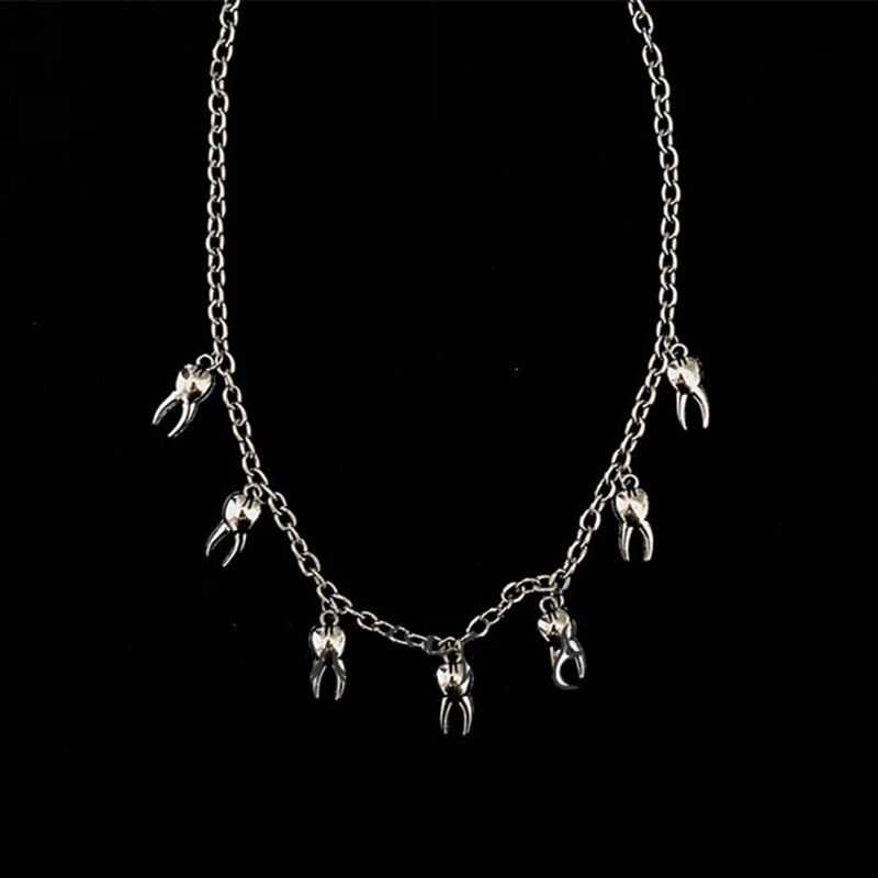 Gebühr zähne halskette Antike Silber Farbe Zahn Anhänger Halskette Gebühr Halskette , Gothic Halsband handgemachte zahn halskette