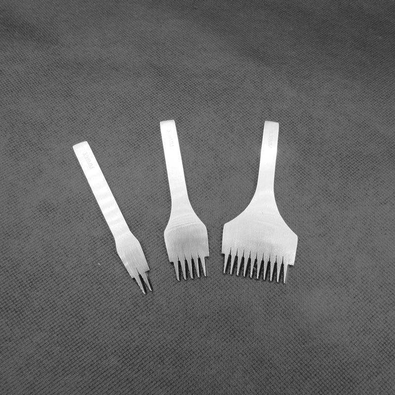 3pcs/set 2/5/10 Teeth Prong Leather Die-steel Chisel French Style Pricking Iron Sharp Leather Punching Tool-2.7/3.0/3.38/3.85mm