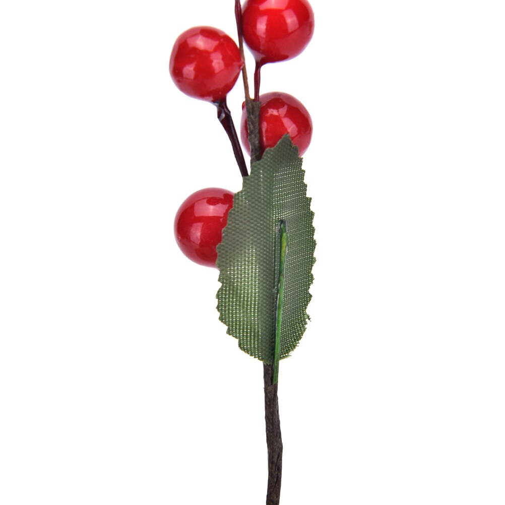 Ramo de frutas artificiales de cereza, 5 uds. (5 cabezas), perlas falsas, estambres de flores, bricolaje, decoración del hogar para boda,