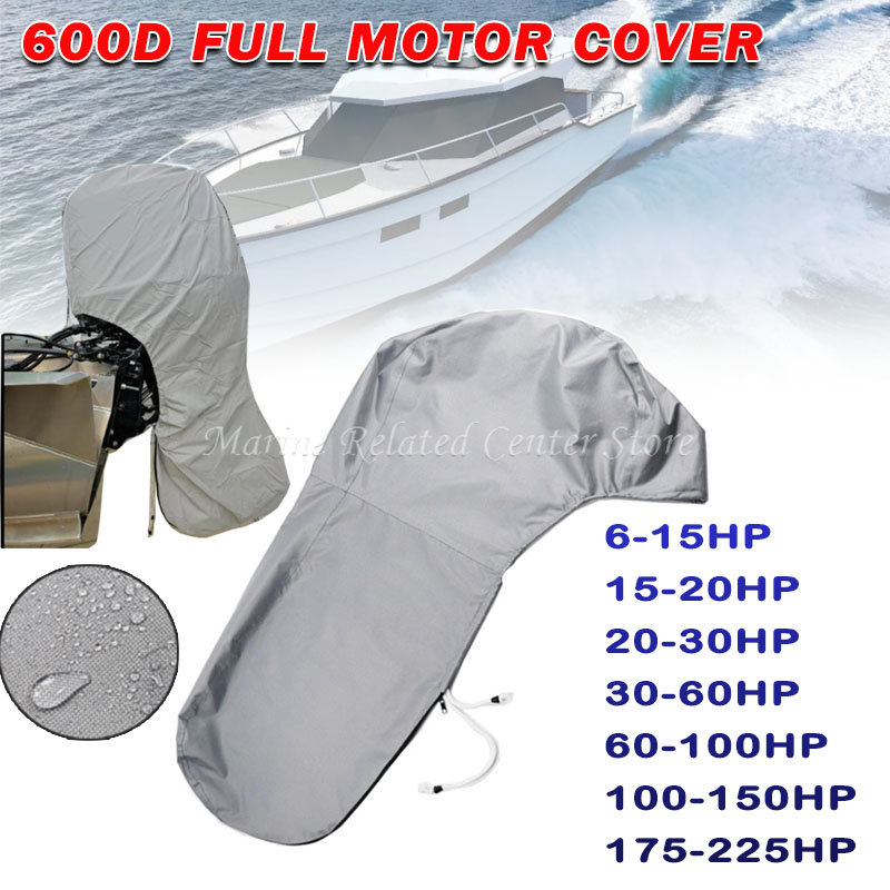 600D Grey Waterproof 6-225HP Full Outboard Motor Engine Boat Cover Anti-scratch Heavy Duty Outboard Engine Protector