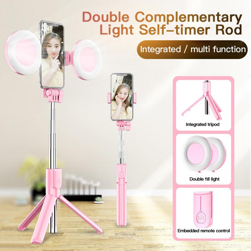 4in1 Draadloze Bluetooth Selfie Stok Led Ring Licht Uitschuifbare Handheld Monopod Live Statief Bluetooth Vullen Licht Selfie