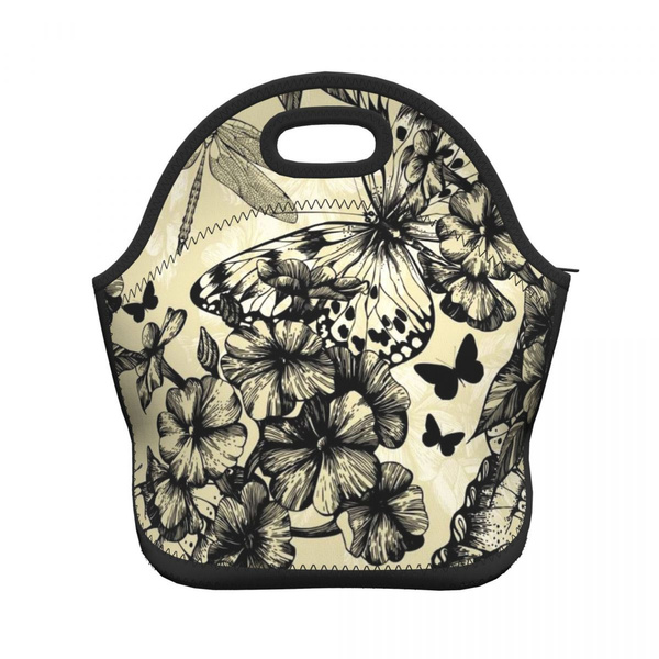 butterflies lunch bag women Portable Insulated lunch box for men girls boys Neoprene Cooler Tote Lunch Bags: Orange