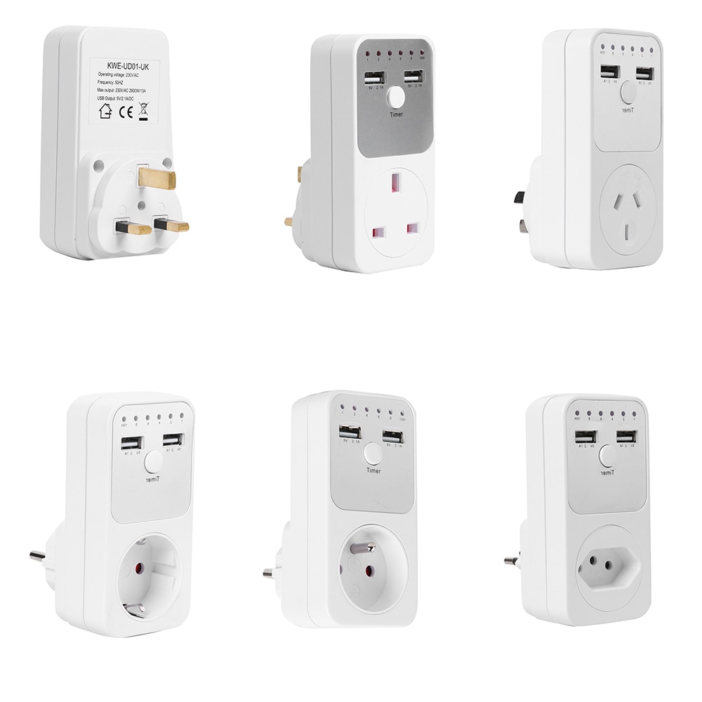 Küche Timer Outlet AU UK FR BR EU Stecker Intelligente Countdown-Zeit Einstellung Schalter Sockel Dual USB Ladegerät Adapter 230V