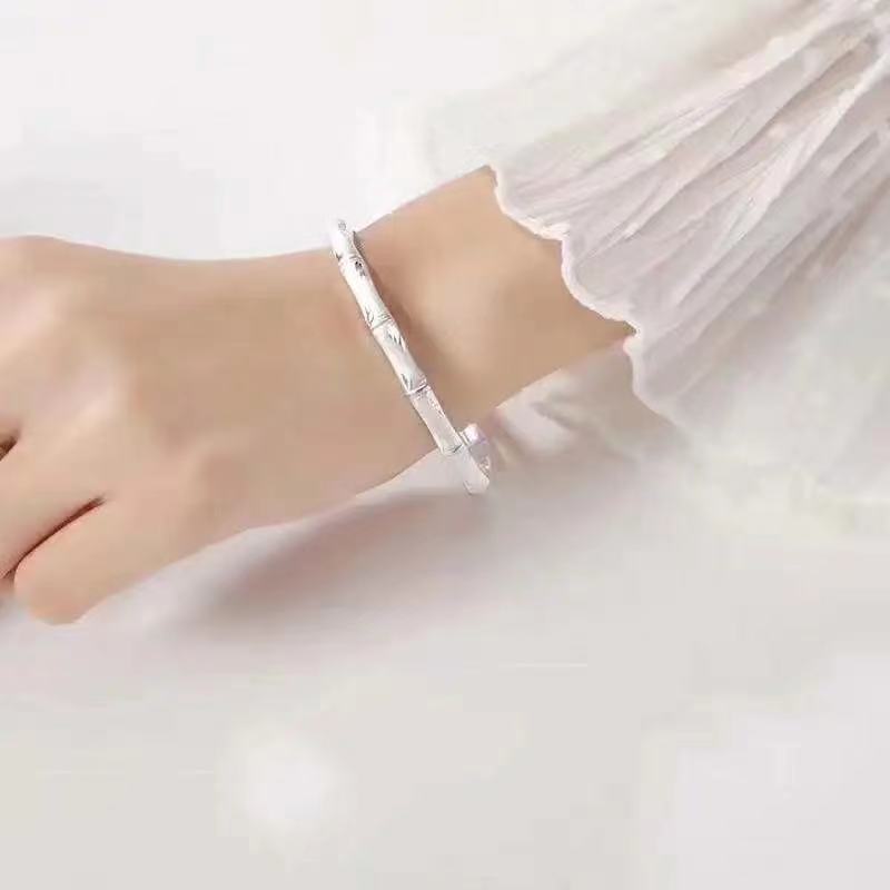 Bella elegante matrimonio in argento Sterling 925 bracciale rigido donna uomo braccialetti di bambù gioielli classici di alta qualità