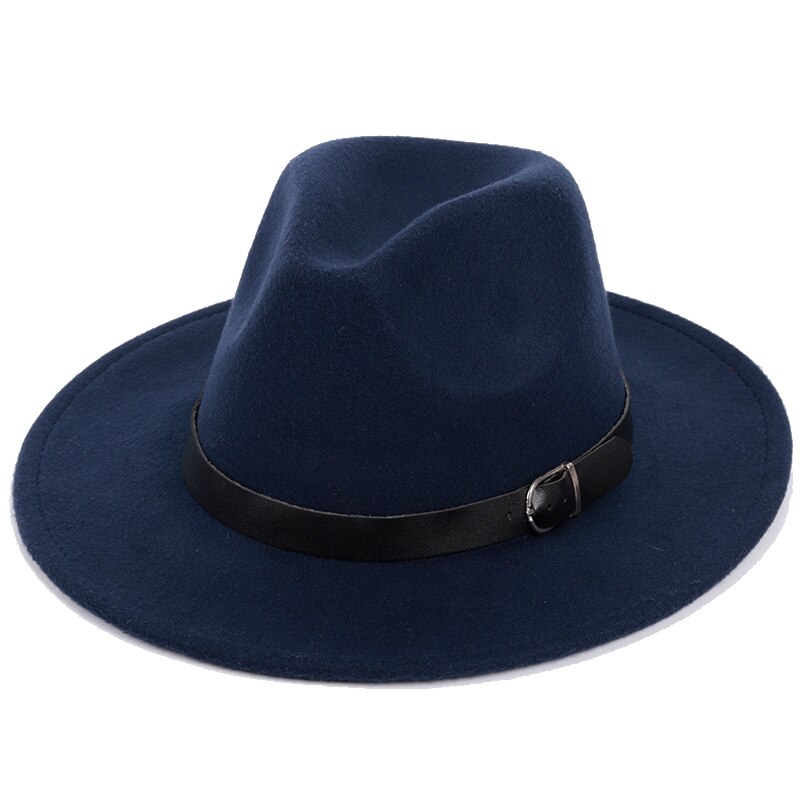 Vintage Voelde Jazz Fedora Hoeden Grote Rand Cloche Cowboy Panama Voor Vrouwen Mannen Wol Herfst Winter Klassieke Brede Rand top Hat: Navy