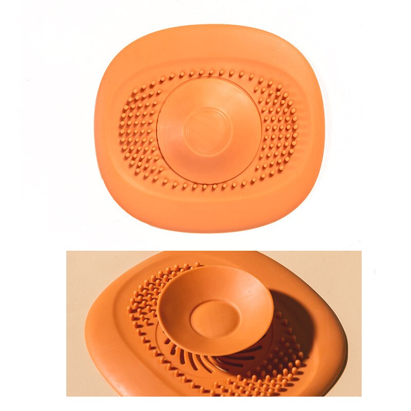 Bathroom Drain Cover Silicone Sink Filter Plug Hair Catcher Bath Stopper Plug Sink Shower Filter Kitchen Accessory: Orange