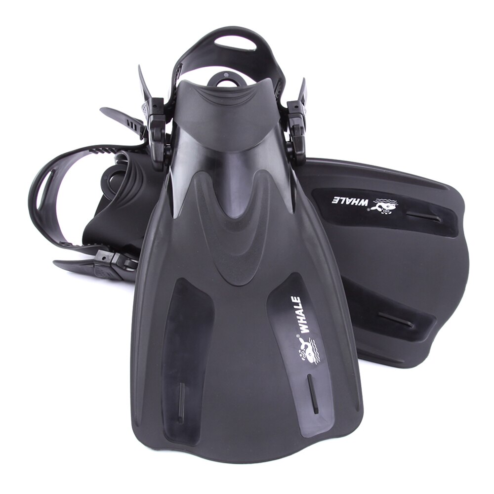 WHALE Adult Short Snorkeling Swim Fins Flippers with Adjustable Heel Water Sports: Black XS to M 