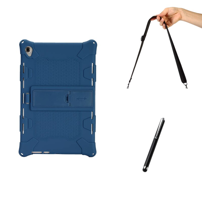 Coque de protection antichoc cmr -w09, 10.8 de protection universel en silicone souple pour tablette huawei mediapad  m5 10.8/ m6: Bleu foncé et bretelles