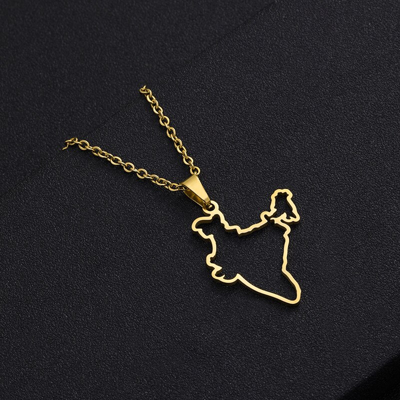 Wangaiyao Mode Eenvoudige India Kaart Hanger Rvs Ketting Geometrische Glossy Hollow Kaart Unisex Sieraden: B1