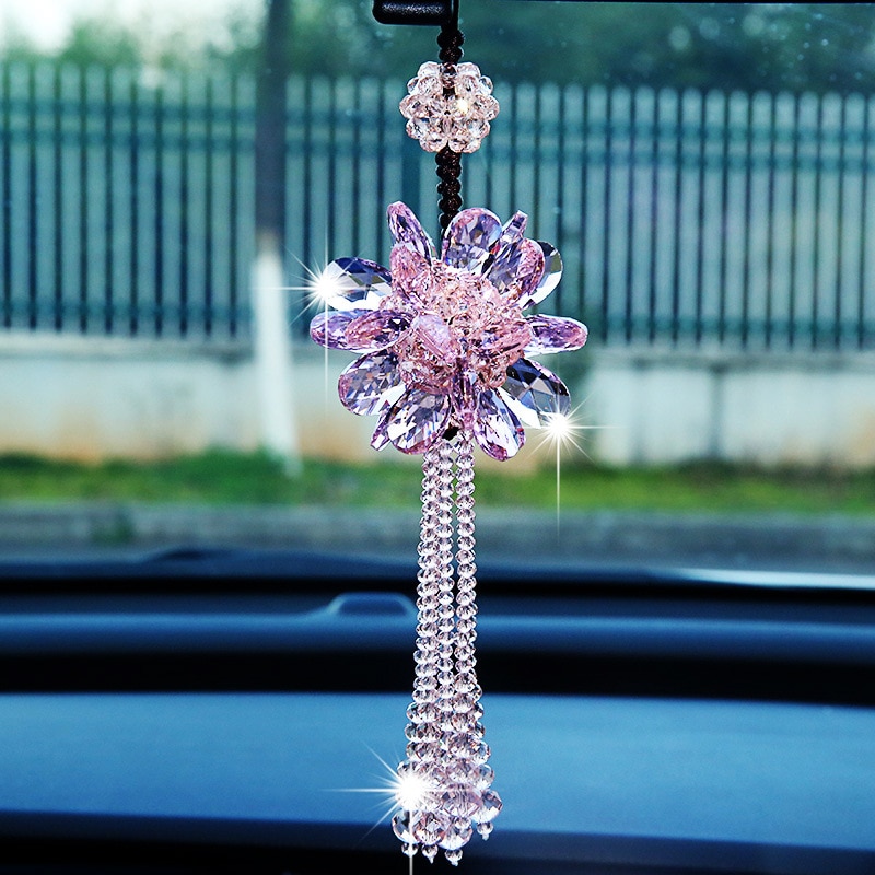 Pendentif de voiture Transparent cristal flocons de neige décoration Suspension ornements soleil receveur fleur suspendus garniture de noël: A Pink