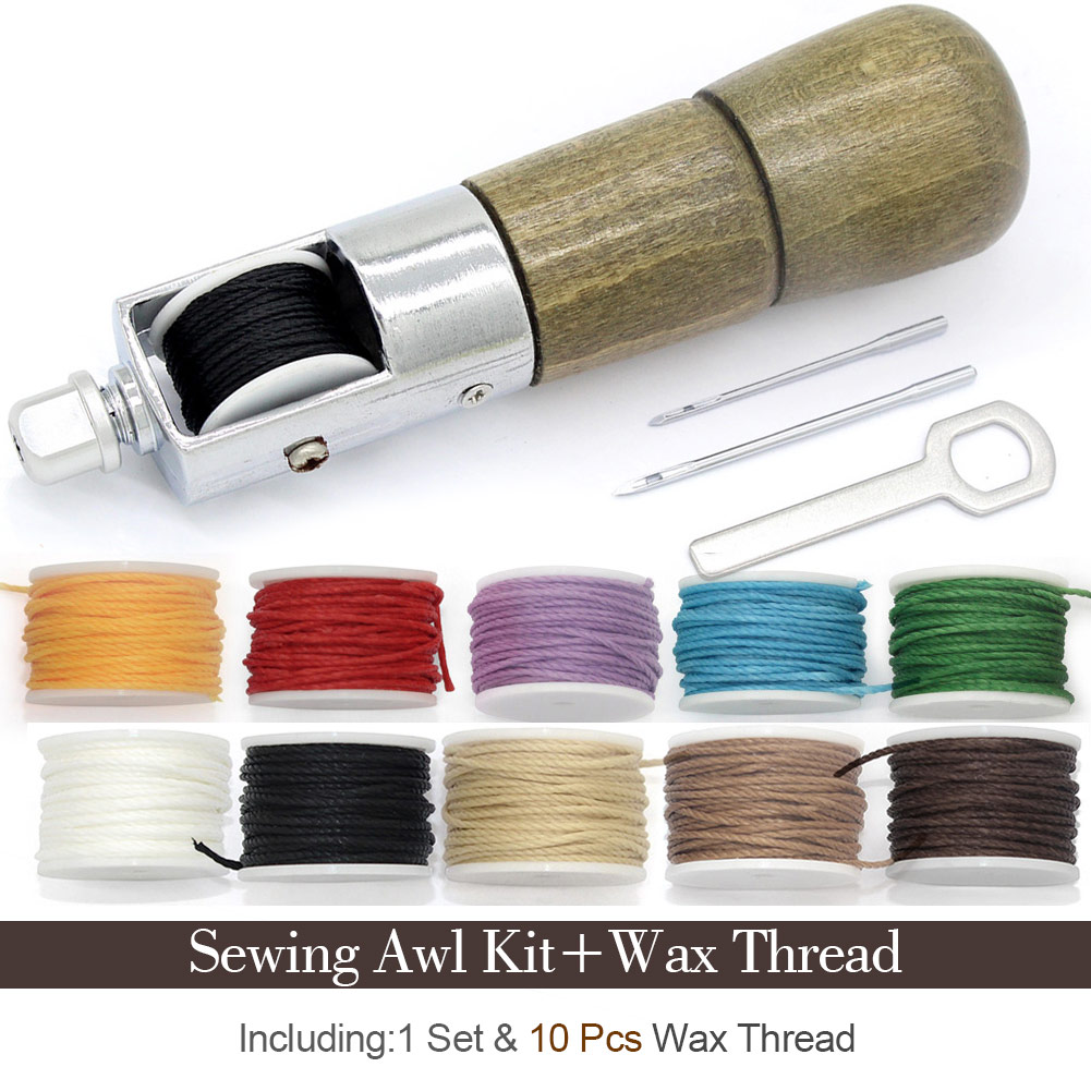 Leathercraft Sewing Stitching Awl Needle Tool Kit Handwork DIY Leather Shoe Repair Purses Wallets Clothes Craft Supplies Thread: PG08X6