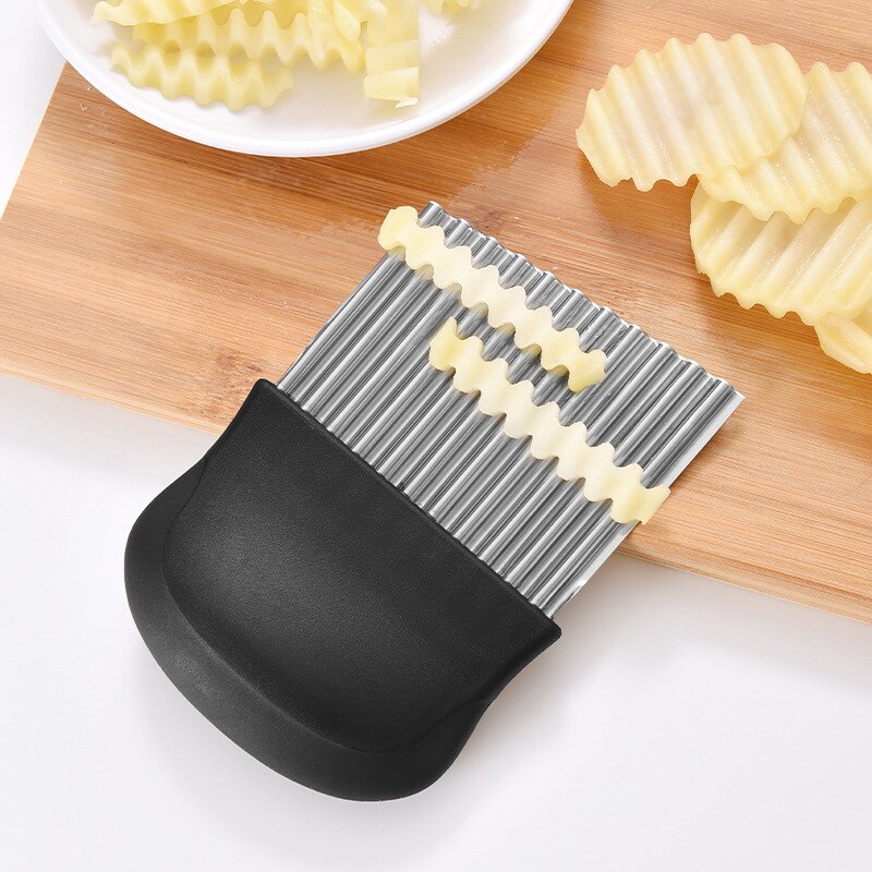 Bølgekniv sølv skridsikker pommes frites skærer multifunktion køkkenudstyr takket klinge rustfri