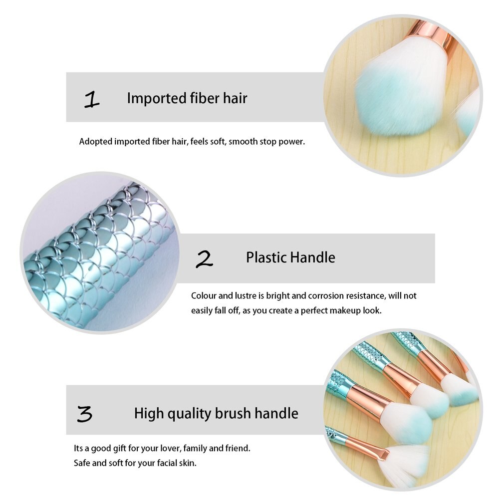 10PCS Mermaid Shaped Makeup Brush Set Fish Tail Foundation Powder Eyeshadow Make Up Brushes Beauty Tools Cosmetic Brushs Set