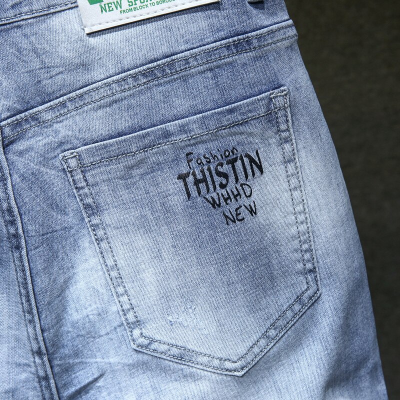 Sommer mænds slanke lyseblå denimshorts afslappet stretch-hul korte jeans tøj af mænds mærke