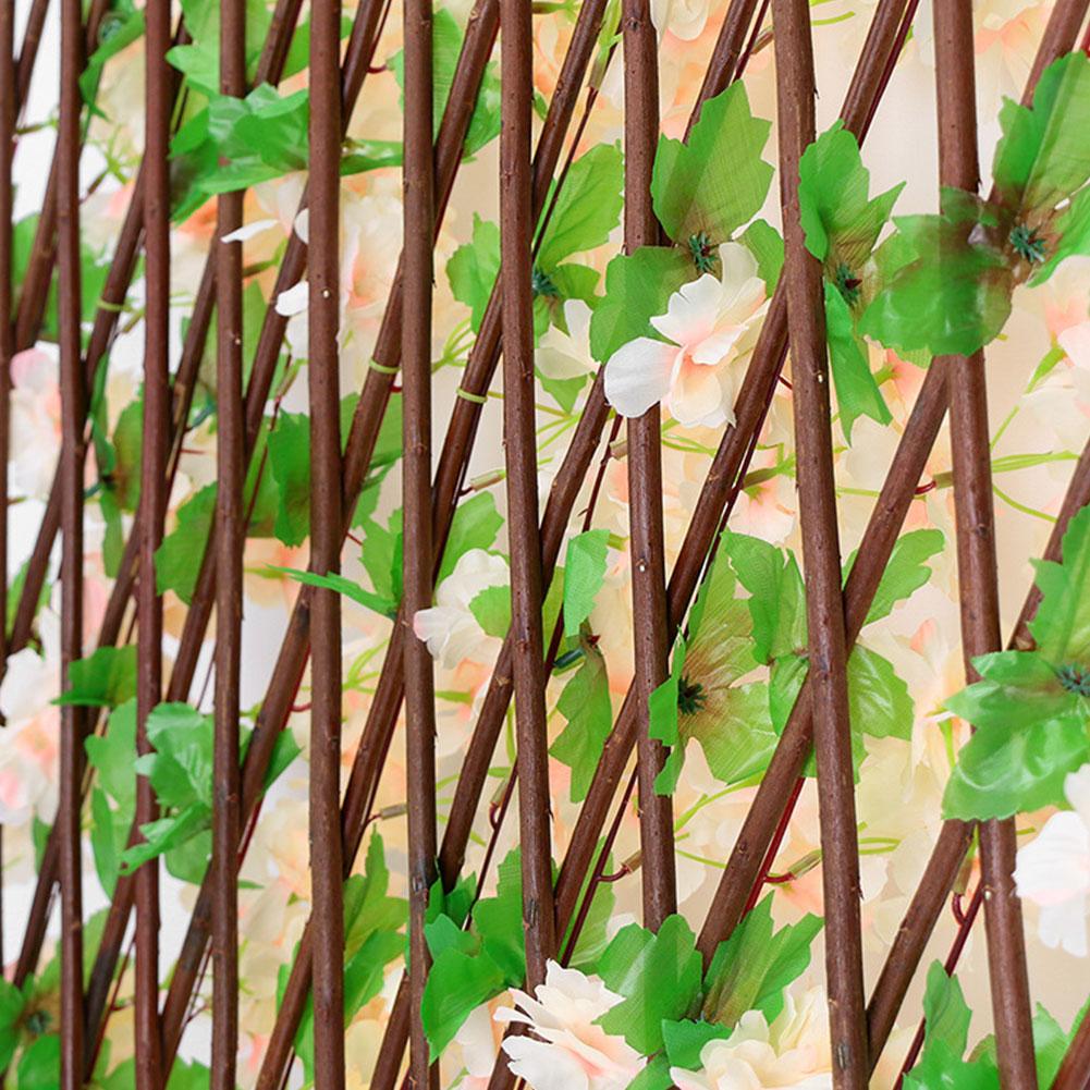 Retractable Fence Expanding Wooden Fence Hedge With Artificial 6 Kinds Cherry Flower Leaves Garden Decoration Trellis Screen
