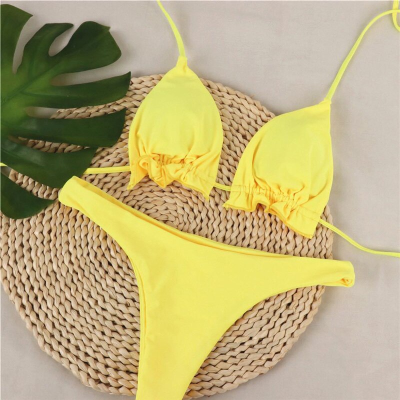 Women Sexy Bandage Brazilian Bikini Swim Suit Top Thong Girls Swimwear Push-up Swimwear Biquini Swimsuit Swimming Suit For women: YELLOW / L